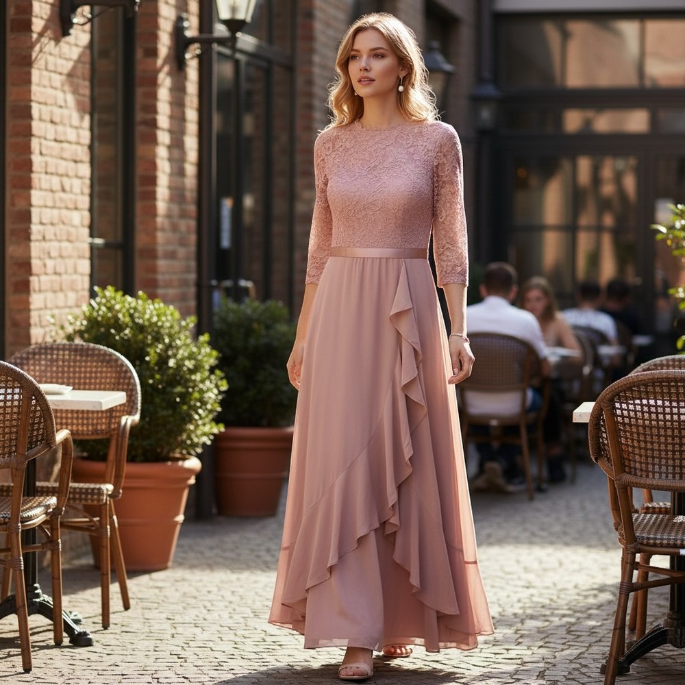 Miusol Womens XXL‎ Pink Maxi Dress Lace Ruffle High Low Evening Gown Wedding NEW